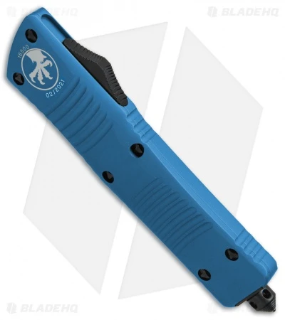 Microtech Combat Troodon Bowie OTF Knife Blue (3.8" Black) 2 Microtech Combat Troodon Bowie OTF Knife Blue (3.8" Black) - Image 2