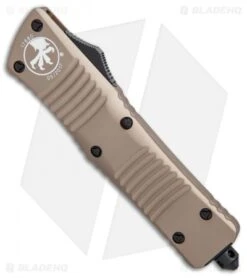 Microtech Combat Troodon Bowie OTF Knife Tan (3.8" Black) 146-1TA -Microtech Microtech Combat Troodon Bowie tan black BHQ 71439 er spine