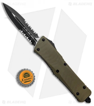 Microtech Combat Troodon D/E OTF Automatic OD Green G-10 (3.8" Black Serr) 4 Microtech Combat Troodon D/E OTF Automatic OD Green G-10 (3.8" Black Serr) - Image 4