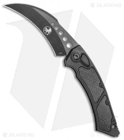 Microtech Signature Series Hawk Auto Knife Black Al. CF Inlay (4" Black DLC) 1 Microtech Signature Series Hawk Auto Knife Black Al. CF Inlay (4" Black DLC)