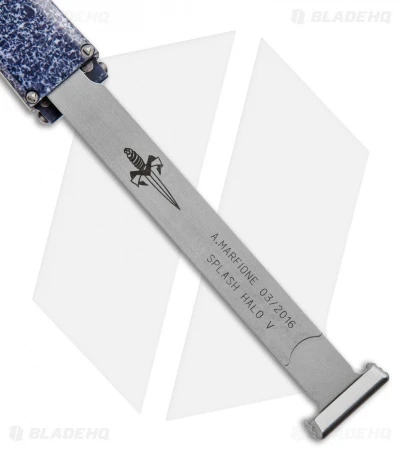 Microtech Marfione Custom Blue Splash Halo V Tanto Knife OTF (4.6" Polish) 4 Microtech Marfione Custom Blue Splash Halo V Tanto Knife OTF (4.6" Polish) - Image 4