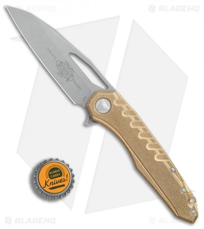 Microtech Sigil MK6 Frame Lock Knife Brass W/Damascus Insert (3.75" Apocalyptic) 4 Microtech Sigil MK6 Frame Lock Knife Brass W/Damascus Insert (3.75" Apocalyptic) - Image 4