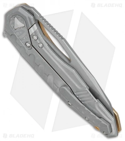 Microtech Sigil MK6 Frame Lock Knife Brass W/Damascus Insert (3.75" Apocalyptic) 2 Microtech Sigil MK6 Frame Lock Knife Brass W/Damascus Insert (3.75" Apocalyptic) - Image 2