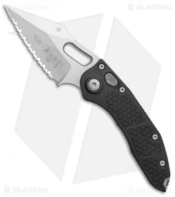 Microtech Stitch Automatic Knife Black (3.75" Stonewash Full Serr) 169-12