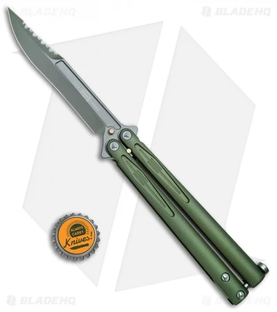 Microtech Tachyon III Balisong Butterfly OD Green (4.5" Serrated Top Swedge OD) 5 Microtech Tachyon III Balisong Butterfly OD Green (4.5" Serrated Top Swedge OD) - Image 5