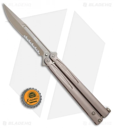 Microtech Tachyon III Balisong Butterfly Knife Tan (4.5" Tan Serr) 173-2TN 4 Microtech Tachyon III Balisong Butterfly Knife Tan (4.5" Tan Serr) 173-2TN - Image 4