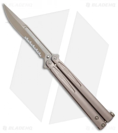Microtech Tachyon III Balisong Butterfly Knife Tan (4.5" Tan Serr) 173-2TN 1 Microtech Tachyon III Balisong Butterfly Knife Tan (4.5" Tan Serr) 173-2TN