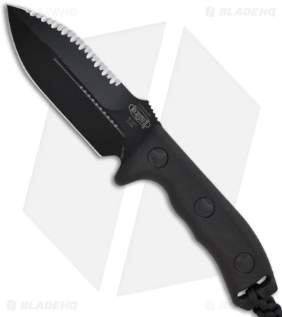 Microtech Black Crosshair Fixed Double Edge Knife (5" Full Serr) 101-3BL 1 Microtech Black Crosshair Fixed Double Edge Knife (5" Full Serr) 101-3BL
