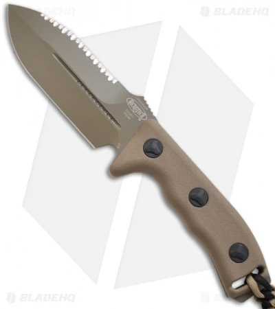Microtech Tan Crosshair Knife Fixed Double Edge Blade (5" Full Serr) 101-3TA 1 Microtech Tan Crosshair Knife Fixed Double Edge Blade (5" Full Serr) 101-3TA