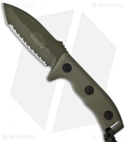 Microtech Currahee Tanto Knife Fixed Blade (4.5" OD Green Full Serr) 103-3GR