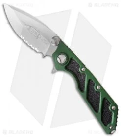 Microtech DOC Flipper Knife Green Aluminum (3.75" Bead Blast Serr) 153-8GR