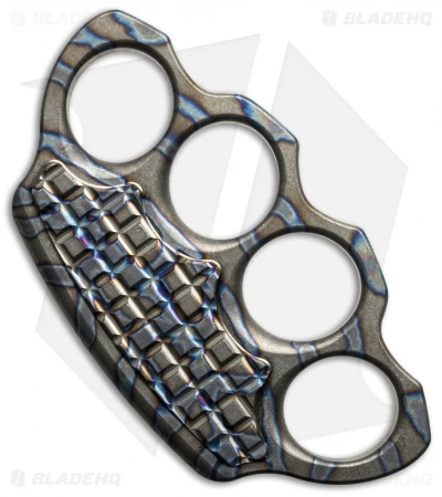 Microtech Marfione Heat Anodized Titanium 4-Hole Knuckle Paperweight W/ Case 1 Microtech Marfione Heat Anodized Titanium 4-Hole Knuckle Paperweight W/ Case