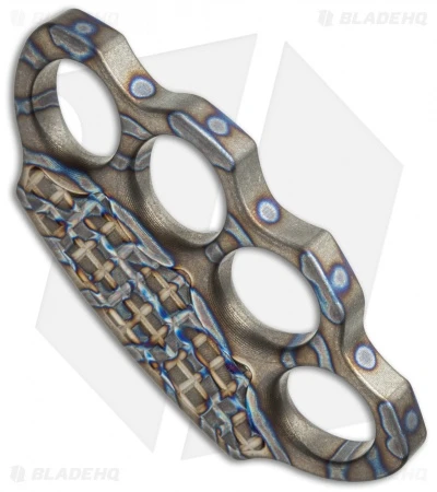 Microtech Marfione Heat Anodized Titanium 4-Hole Knuckle Paperweight W/ Case 2 Microtech Marfione Heat Anodized Titanium 4-Hole Knuckle Paperweight W/ Case - Image 2