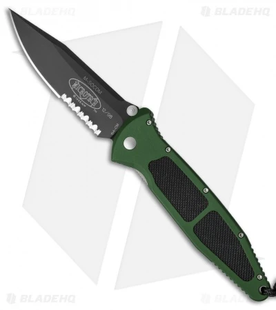 Microtech Mini Socom Manual Knife Green Aluminum (3.25" Black Serr) 12/1998 1 Microtech Mini Socom Manual Knife Green Aluminum (3.25" Black Serr) 12/1998