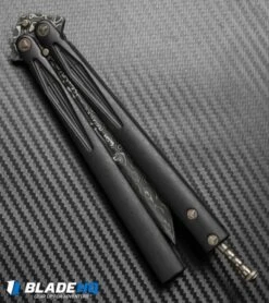 Marfione Custom Tachyon III Balisong Knife DLC Titanium (4.5" Damascus) 9 Marfione Custom Tachyon III Balisong Knife DLC Titanium (4.5" Damascus) -Microtech microtech tachyon III balisong dlc ti dam bottom cm