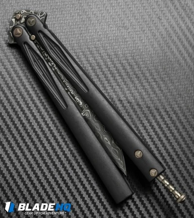 Marfione Custom Tachyon III Balisong Knife DLC Titanium (4.5" Damascus) 3 Marfione Custom Tachyon III Balisong Knife DLC Titanium (4.5" Damascus) - Image 3