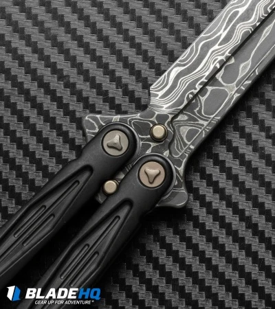 Marfione Custom Tachyon III Balisong Knife DLC Titanium (4.5" Damascus) 6 Marfione Custom Tachyon III Balisong Knife DLC Titanium (4.5" Damascus) - Image 6