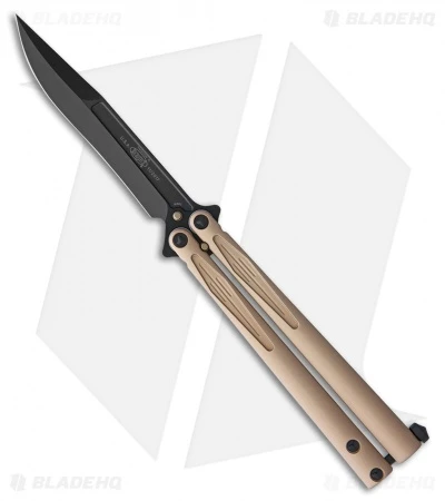 Microtech Tachyon III Balisong Butterfly Knife Tan (4.5" Black) 1 Microtech Tachyon III Balisong Butterfly Knife Tan (4.5" Black)